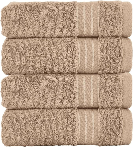 Elegant Comfort Premium Turkish Cotton 4 Pack Hand Towel Set - 16 x 28 inch, Luxurious Hotel Spa Quality 100% Turkish Cotton 4PC Hand Towel Set - Highly Absorbent - Soft Bathroom Towels, Taupe