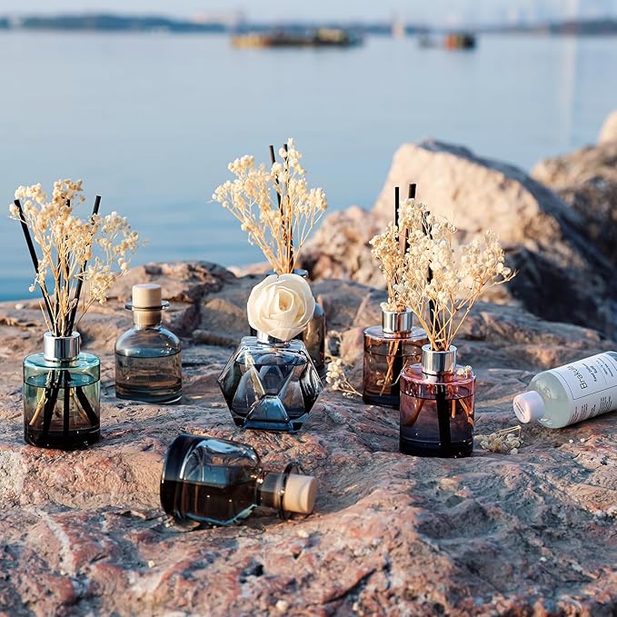 Brakula 2 Pack Reed Diffuser, Bamboo + Eucalyptus & Wild Mint (3.38 fl oz Each Pack), Home Fragrance with 12 Sticks, Shelf Decor, Reed diffusers for Home