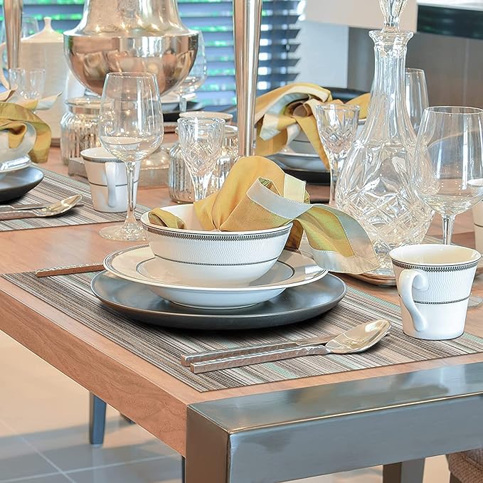 Winknowl Placemats, Washable Vinyl Woven Indoor and Outdoor Heat Stain and Water Resistant Elegant Table Mats for Dining Table Set of 8 (Teal Green)