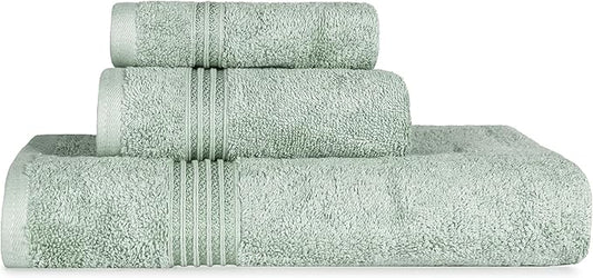 Superior Egyptian Cotton 3-Piece Towel Set, Basic Towels For Bathroom, Home Decor, Guest Bath, Shower, Apartment, Included 1 Face, 1 Hand, 1 Bath Towel, Washcloth, Quick Dry, Sage