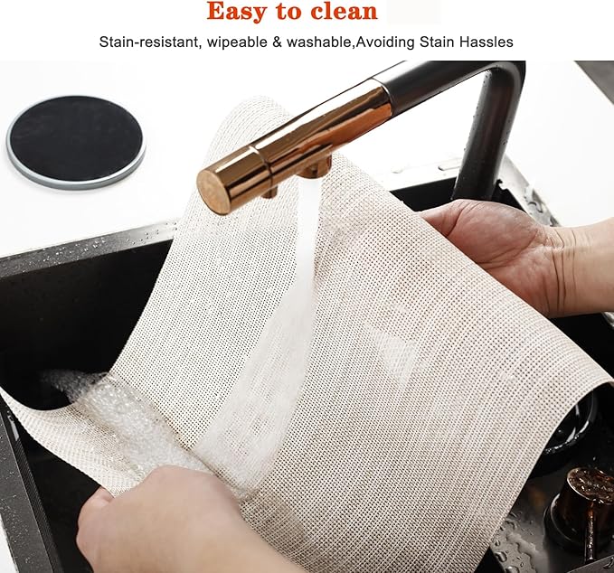 Placemats Set of 6,Washable,Heat and Stain Resistant Indoor/Outdoor Place mats, Vinyl Woven Non Slip Table Mats for Restaurant Table Protection, PVC Table Placemats.(Beige White, 6PCS)