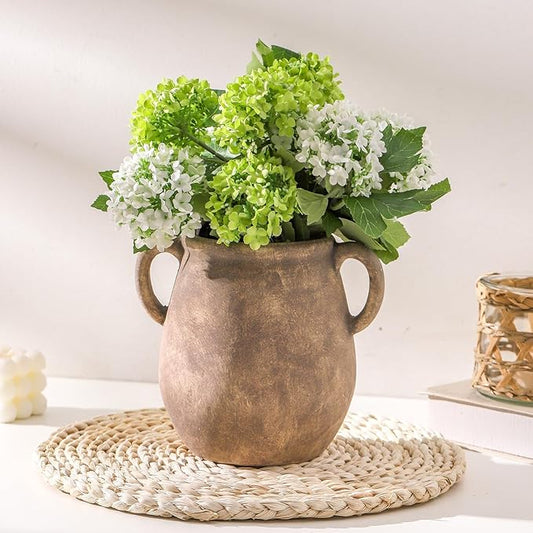 Ceramic Flower Vase Home Decor - 7.1 Inch Retro Table Flowers Vases Living Room Bedroom Plant Decorations Modern Farmhouse Vintage for Kitchen Shelf Office Coffee Dining Desk House Women