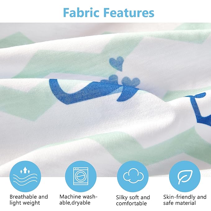 TILLYOU Baby Crib Sheets for Boys Girls, Fitted Crib Sheet 2 Pack for Standard Crib and Toddler Mattresses, Super Soft Toddler Bed Sheets, 28" x 52" x 8", Navy Whale & Light Green