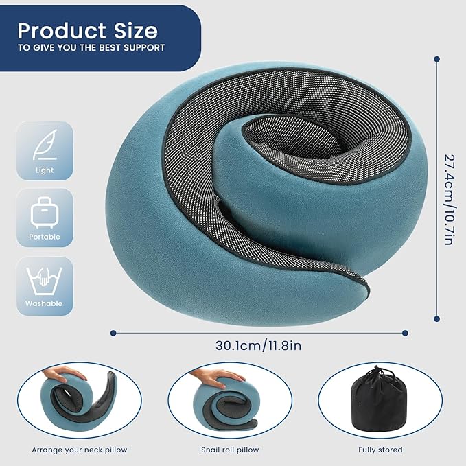 Travel Pillow, Pure Memory Foam Neck Pillow for Airplanes, Comfortable Breathable Cover, Stowable Pillows for Sleeping, Car, Airport Travel Essentials