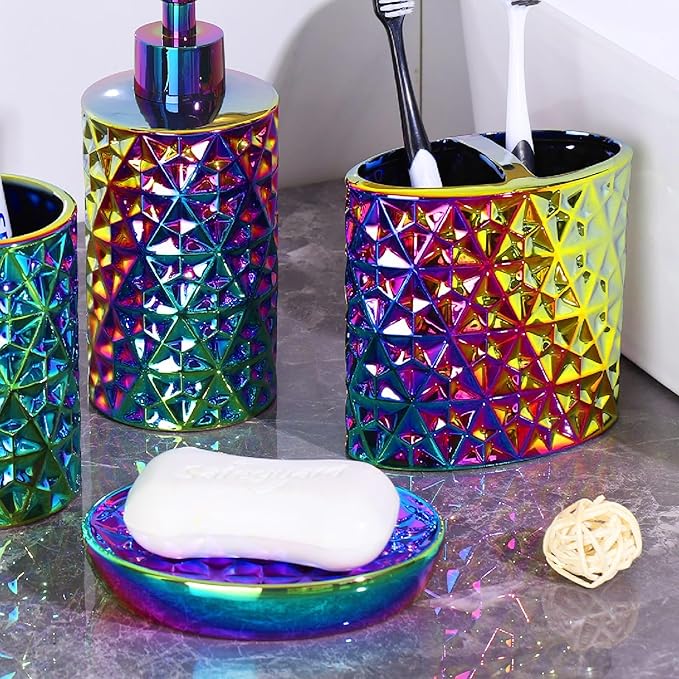 Soap Dish, Ceramic Soap Tray Soap Holder Container Box, Colorful Diamond Oval Soap Plate Case, Sponge Dish Scrubbers Tray Holder for Bathroom Vanity Shower Kitchen Sink Counter Top,Easy Clean