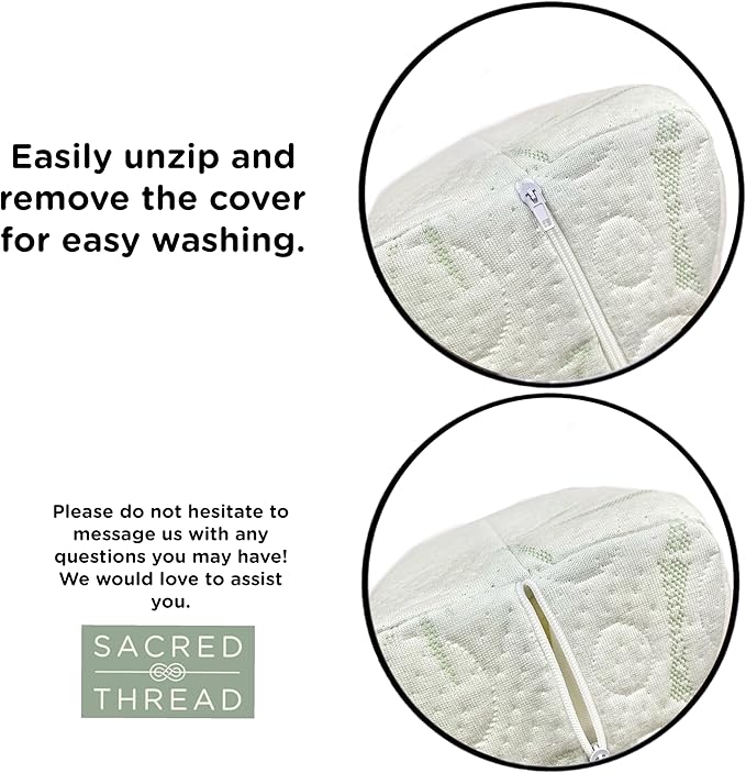 Sacred Thread Memory Foam Knee Pillow for Side Sleepers, for Knee, Hip, and Back Pain, Cooling Rayon Made from Bamboo Cover, Pillow for Between Legs (White Bone)