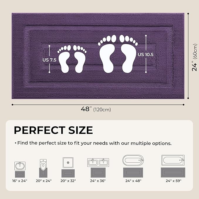GRANNY SAYS Bathroom Rug Mat,48" x 24" Bath Mats for Bathroom Non-Slip, Super Soft and Water Absorbent, Microfiber Bath Rugs, Machine Wash Dry, Large Bath Rugs for Floor, Purple