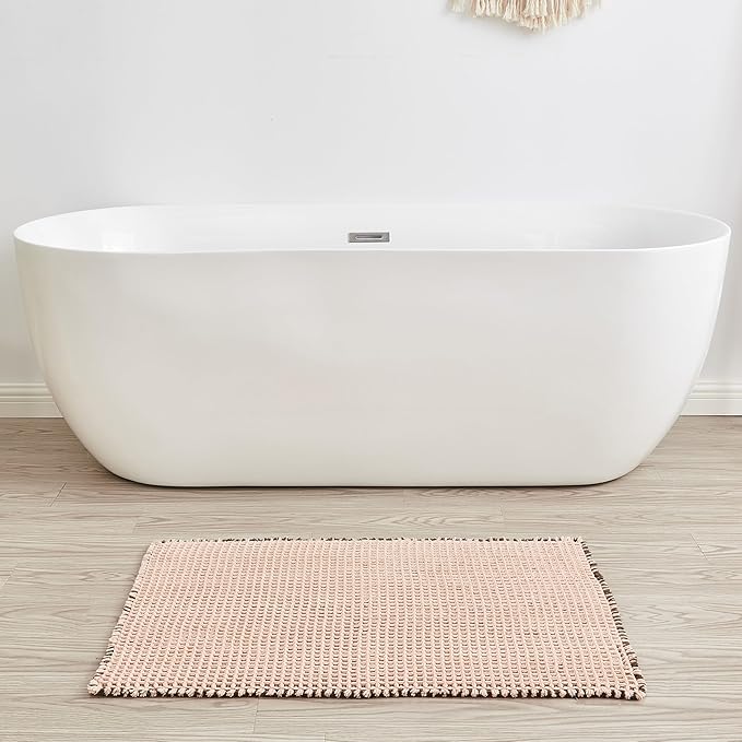 Douceur Waffle Bath mat for Bathroom Floor Non Slip, Super Soft Acrylic Blend Bath Rugs with Tassels, Quick Dry Bathroom Rugs Machine Washable,20" x 32", Brown