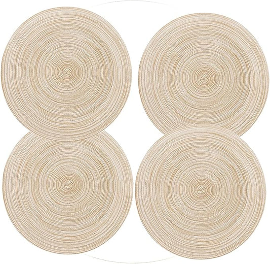 Placemats,Round Placemats for Dining Table Set of 4, Woven Kitchen Table Mats Diameter 15 inch (Beige, 4)