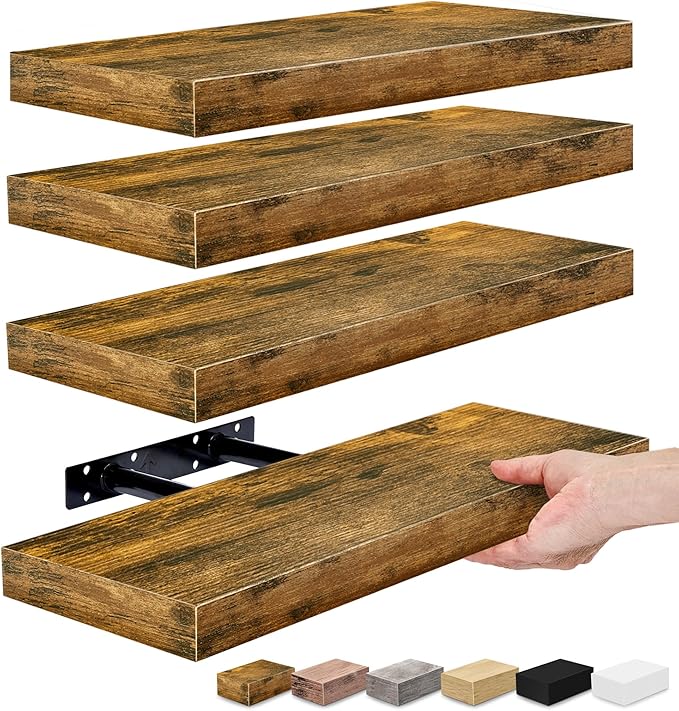Sorbus Floating Shelves for Wall, Bathroom Shelves Wall Mounted for Kitchen, Bedroom, Living Room, Bathroom Storage, Over Toilet, Hanging Book Shelf for Wall Home Decor (4 Pack)