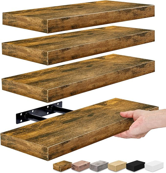 Sorbus Floating Shelves for Wall, Bathroom Shelves Wall Mounted for Kitchen, Bedroom, Living Room, Bathroom Storage, Over Toilet, Hanging Book Shelf for Wall Home Decor (4 Pack)