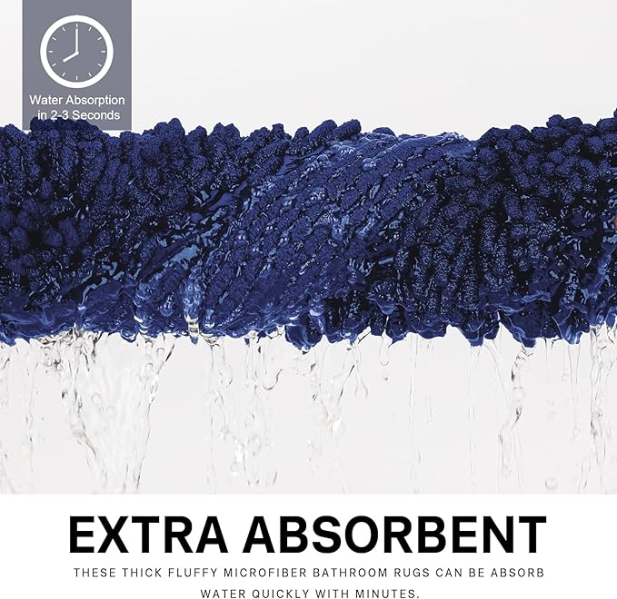 Bathroom Rugs Sets 2 Piece Washable, Luxury ，Chenille Bath Mat Set, Soft Plush Anti-Slip Rectangular Bath， Rug Super Absorbent. (Navy Blue, 32"x20"+32"x20")