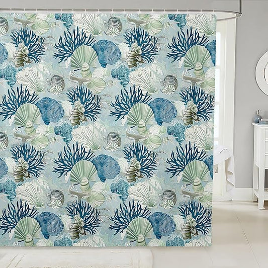 Feelyou Seashell Conch Print Shower Curtain 72"x78" Kids Marine Life Sea Bathroom Shower Curtain Set for Boys Girls Teens Ocean Marine Themed Bath Curtain Coastal Nautical Bathroom Accessories