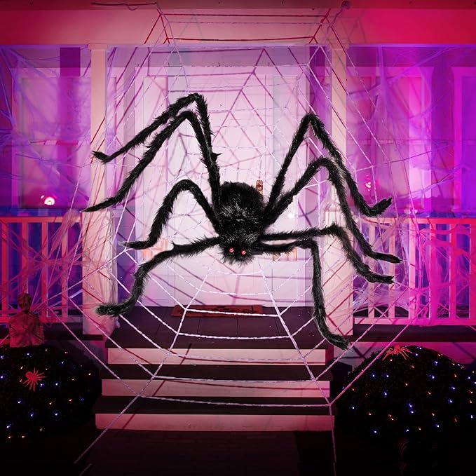JOYIN Halloween Outdoor Decorations Giant Spider, Scary Large Spider Props for Yard Lawn Halloween Outside Decor and Indoor Party Decor, Black (Standing Height is 15 inches)
