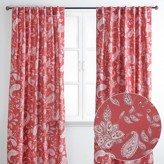 Maison d' Hermine Curtains for Living Room 100% Cotton 84 inch Length Two Panels Light Filtering Curtains for Bedroom Windows with Rod and Loop Pockets Drapes (Ramage Fire Brick, 50" W x 84" L)
