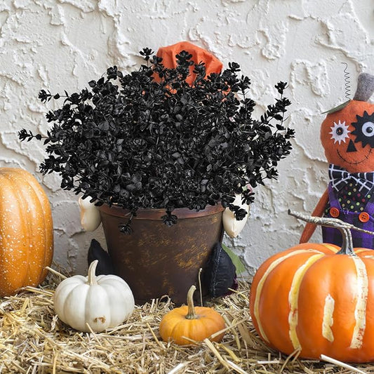 AmyHomie 20 Bundles Black Eucalyptus Artificial Flowers for Outdoor UV Resistant Faux Flowers No Fade Fake Plastic Plants Garden Porch Window Box Decorating