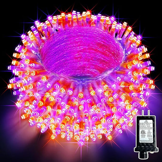 JXLEDAYY 66 FT 200 LED Halloween Lights Outdoor Decorations Waterproof Fairy String Lights Plug in with Remote Timer 8 Modes for Outside House Tree Bush Garden Yard Party Decor-Purple & Orange