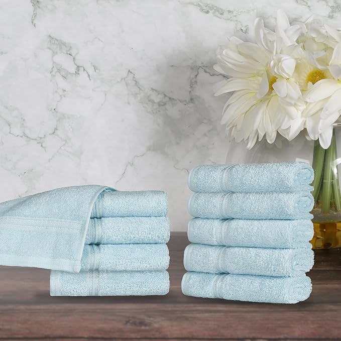 Superior Egyptian Cotton 10-Piece Face Towel Set , Small Towels For Facial, Spa, Quick Dry, Absorbent Towels, Bathroom Accessories, Guest Bath, Home Essentials, Washcloth, Airbnb, Light Blue