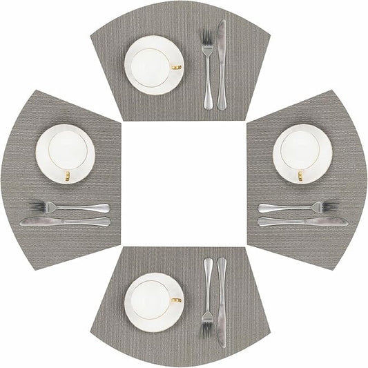 SHACOS Wedge Placemats Set of 4 for Small Round Table Woven Vinyl Non Slip Heat Resistant Table Place Mats Wipe Clean Indoor Outdoor (4, Gray)