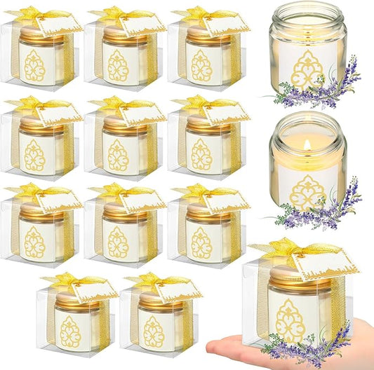 Hoolerry 12 Pcs Ramadan Mubarak Scented Soy Candles Lavender Eid Candles Mini Muslim Islamic Candles Gift Bulk Thank You Gift Glass Jar Candle for Islamic Eid Festival Wedding Birthday Party Favor
