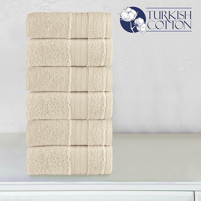Elegant Comfort Premium Turkish Cotton 6 Pack Washcloths Set - 13 x 13 inch, Luxurious Hotel Spa Quality 100% Turkish Cotton 6PC Washcloth Set - Highly Absorbent - Soft Bathroom Towels, Ivory