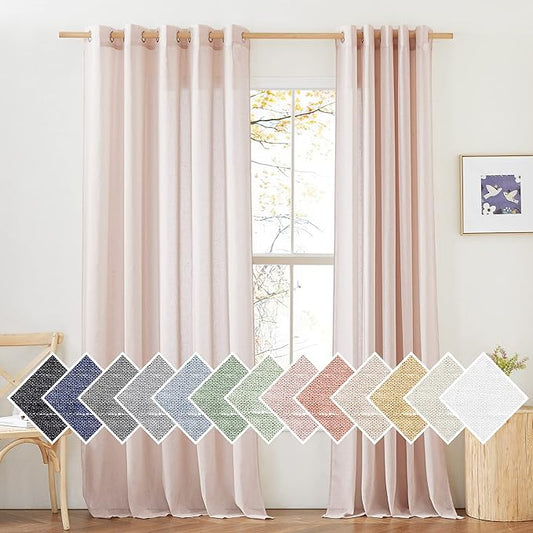 NICETOWN Linen Textured Semi Sheer Bedroom Curtains for Girl, Grommet Semi Sheer Window Drapes Privacy with Light Filtering for Living Room, W70 x L84, Dusty Blush, 2 Panels