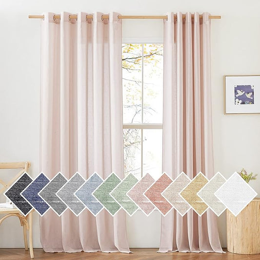 NICETOWN Linen Textured Semi Sheer Bedroom Curtains, Grommet Semi Sheer Window Drapes Privacy with Light Filtering for Sliding Glass Door/French Door, W70 x L96, Dusty Blush, 2 Panels