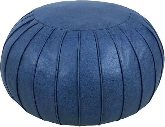 Thgonwid Handmade Storage Pouf Ottoman Foot Stool - Faux Suede Round Floor Cushion 21.6"x13" for Living Room, Bedroom, Wedding Decor, Unstuffed (Deep Blue)