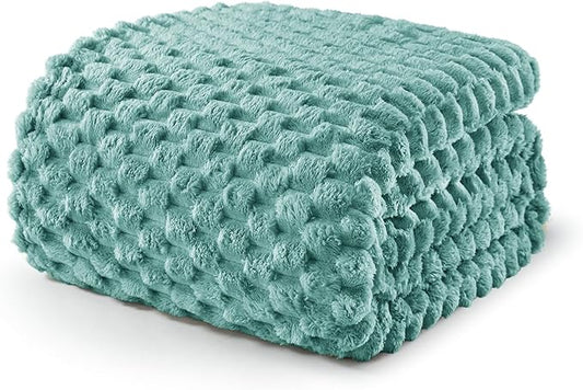 Exclusivo Mezcla Queen Size Soft Fleece Blanket, 90x90 Inches Stylish Jacquard Velvet Blanket for Bed, Fuzzy Cozy Lightweight for All Season, Celadon