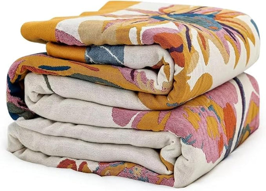 100% Cotton Boho Throw Blanket for Bed Couch All Season 80"x90" Premium Knitted Warm Blankets for Farmhouse Lightweight Reversible Decor Blanket Best Gifts for Women Mom