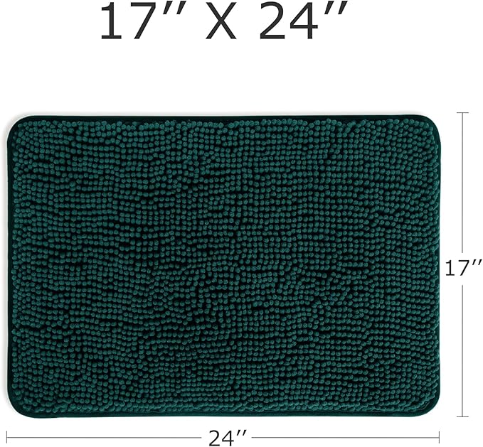 Dark Teal Bathroom Rugs – Absorbent and Washable Bath Mat, Non-Slip, Thick Soft Chenille Bath Rugs for Bathroom Floor, Shower, Sink - 17" x 24"