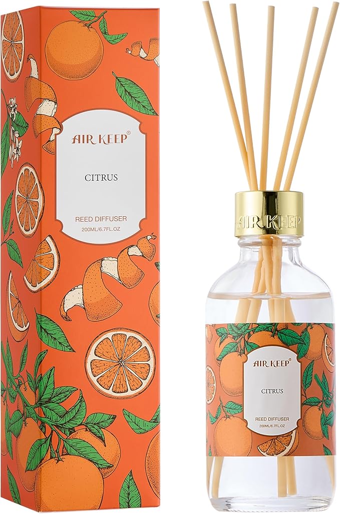 Airkeep Reed Diffuser Oil Set with Reed Sticks,Citrus Aromatherapy Oil Scent Diffuser for Home Office Bathroom Decoration Perfume and Gifts 6.76 oz/200ml