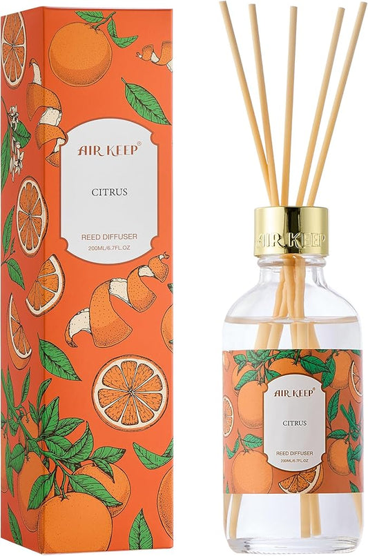 Airkeep Reed Diffuser Oil Set with Reed Sticks,Citrus Aromatherapy Oil Scent Diffuser for Home Office Bathroom Decoration Perfume and Gifts 6.76 oz/200ml