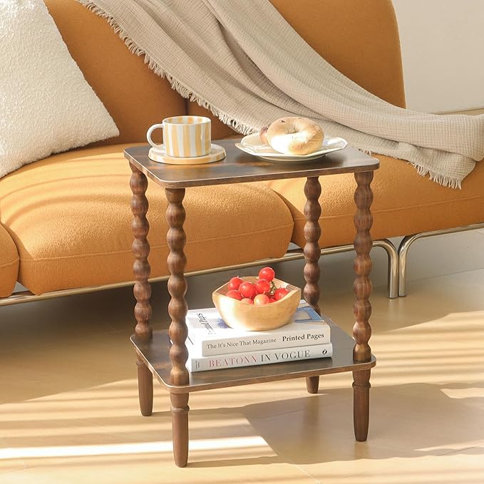 Side Tables Set of 2, Small End Table with Storage Shelf, Night Stand Set 2 Bedside Tables for Living Room, Bedroom, Office and Small Spaces (Rustic Brown)
