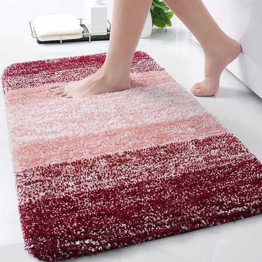 Arotive Microfiber Bathroom Rugs, Shaggy Soft and Absorbent Bath Rug, Non-Slip, Thick Plush Machine Washable Dry Bath Mats for Bathroom, Tub and Shower, 30x20, Burgundy