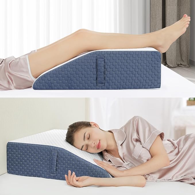 Wedge Pillow for Legs Elevation, Gel-Infused Memory Foam Layer Bed Wedge Pillow for Leg Post Surgery, Knee, Ankle Elevation Post Surgery, Triangle Pillow Wedge for Knee Hip Back Pain Relief