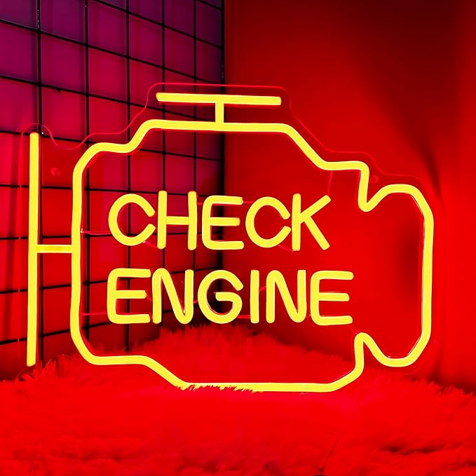 Check Engine Neon Sign,Garage Decor, LED Neon Signs for Wall Decor, Custom Neon Signs for Auto Room Garage Repair Shop Gaming Room,Gifts for Husband Boyfriend Lover(15.7x11.8in)