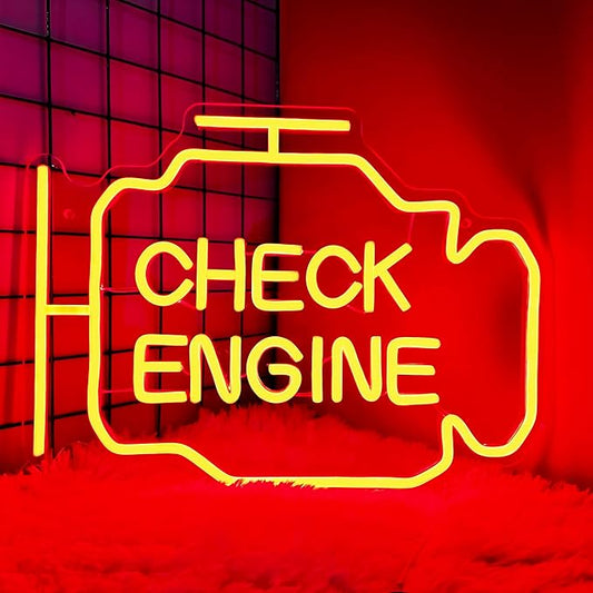 Check Engine Neon Sign,Garage Decor, LED Neon Signs for Wall Decor, Custom Neon Signs for Auto Room Garage Repair Shop Gaming Room,Gifts for Husband Boyfriend Lover(15.7x11.8in)