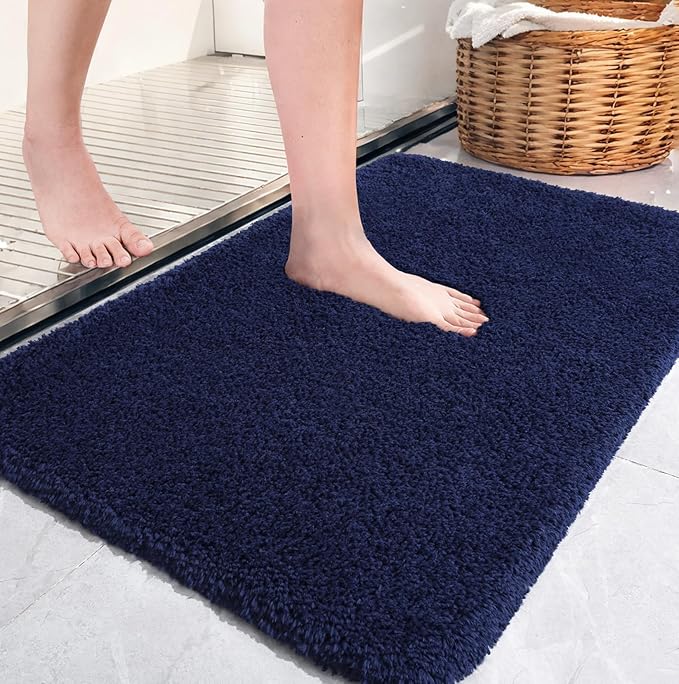 AROGAN Luxury Long Bathroom Runner Rug, 24x48 Inch Thick Soft and Absorbent Microfiber Non Slip Bath Mat, Rubber Backing Quick Dry Rugs Carpets, Machine Washable Plush Mats for Shower Floor, Navy Blue