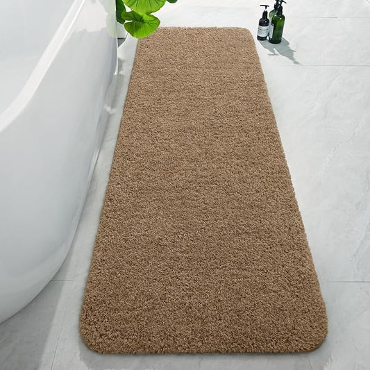 AROGAN Luxury Long Bathroom Runner Rug, 24x72 Inch Thick Soft and Absorbent Non Slip Bath Mat, Rubber Backing Quick Dry Rugs Carpets, Machine Washable Plush Mats for Shower Floor, Brown