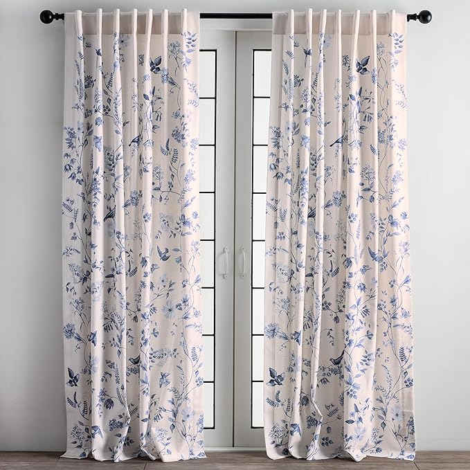 Maison d' Hermine Curtains for Living Room 100% Cotton 108 inch Length One Panel Light Filtering Curtains for Bedroom Windows with Rod and Loop Pockets Drapes (Neo Ipomee Beige, 50" W x 108" L)