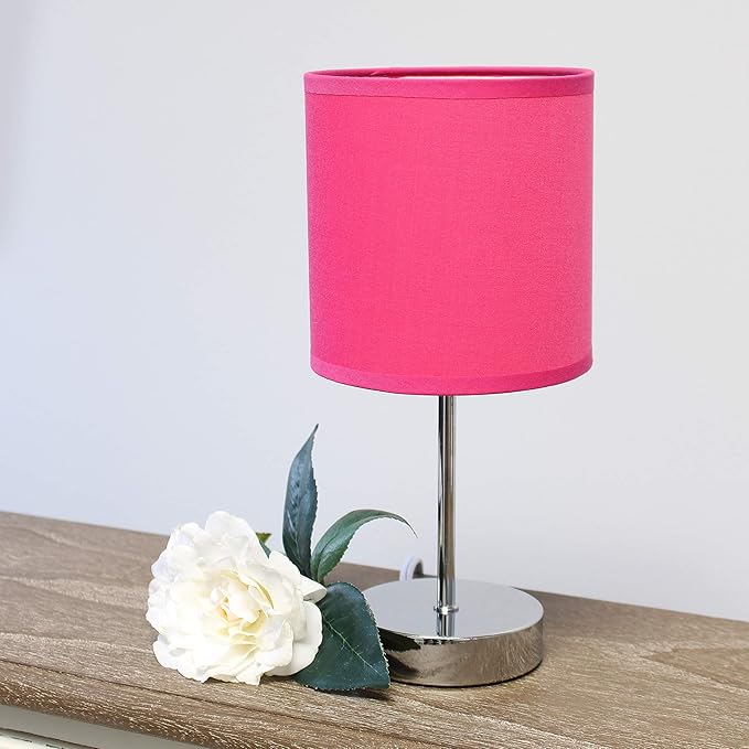 Simple Designs LT2007-HPK-2PK Chrome Mini Basic Table Lamp with Fabric Shade 4 Pack Set, Hot Pink