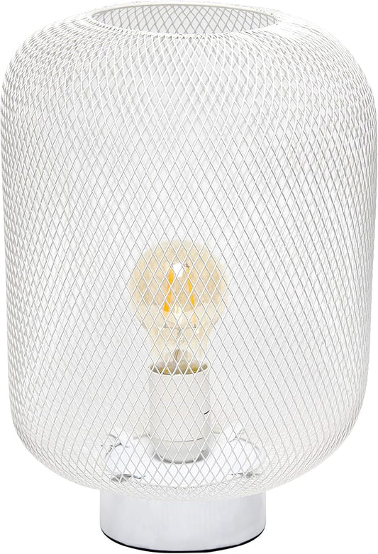 Simple Designs LT1072-WHT Metal Mesh Industrial Table Lamp, White