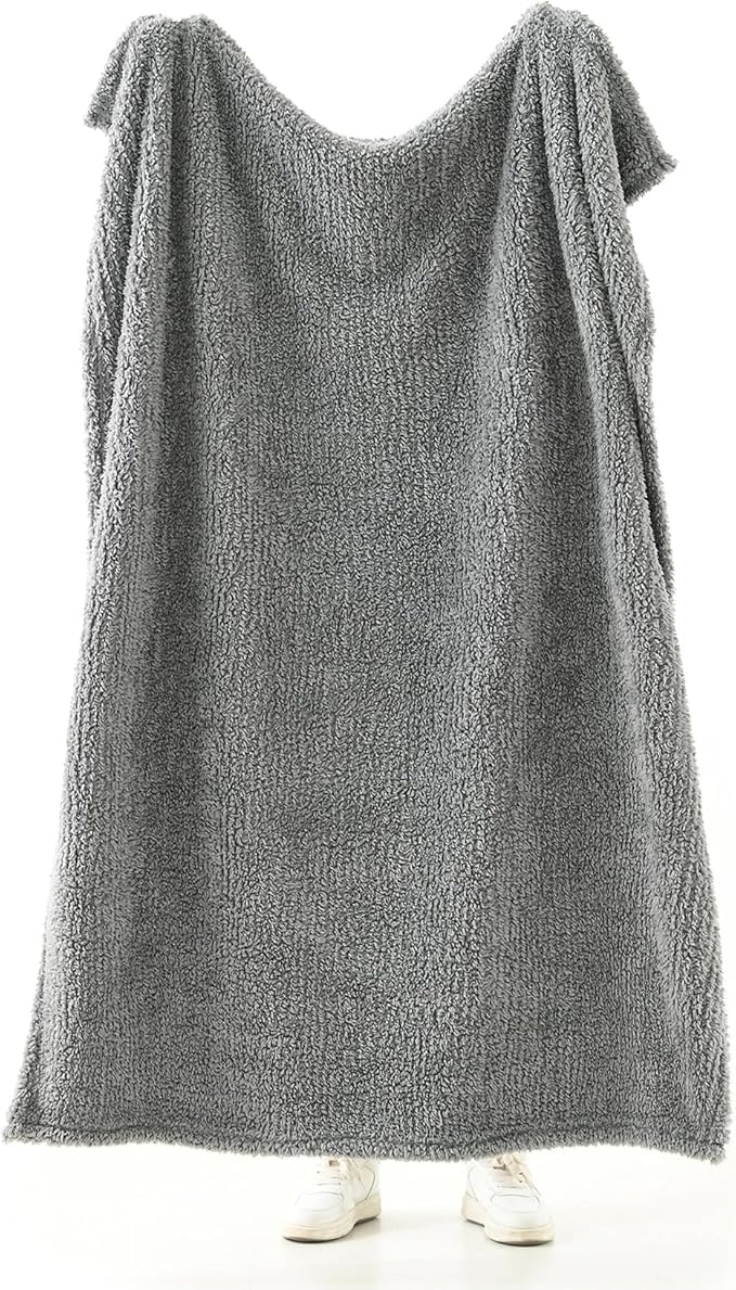 HORIMOTE HOME Ultra Soft Cozy Sherpa Throw Blanket, Grey Pattern Reversible, Light Weight Warm Decorative Boho Style Throw Blanket Cover for Sofa, Couch, Bedroom,Travel, Outdoor,50”x60”