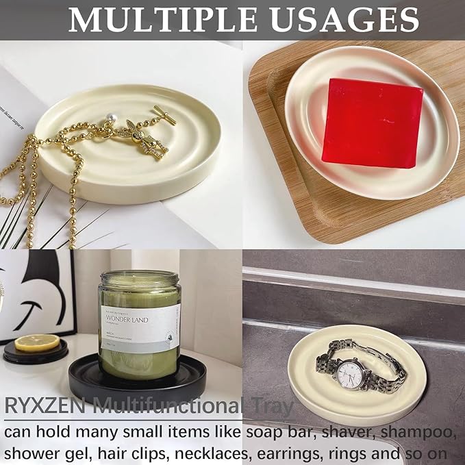 Ceramic Soap Dish Creamy Yellow Modern Soap Bar Holder Porcelain Solid Chic Trays Saver for Shower Bathroom Tub Razor Kitchen Keep Soap Bars Dry, Easy to Clean, 4.92" L x 3.74" W