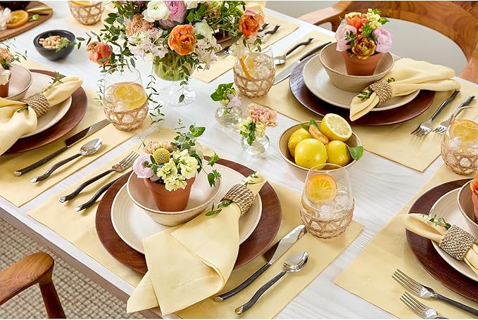 Solino Home Linen Placemats Set of 4 - Golden Straw Placemats 14 x 19 Inch - 100% Pure Linen Table Place Mats for Summer - Fete