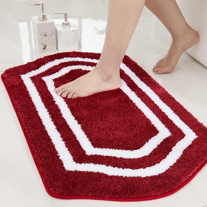 COSY HOMEER Extra Thick Bath Rugs - Anti-Slip Bath Linen Sets Mats Soft Plush 100% Strong Polyester Mat Living Room Bathroom Floor Water Absorbent(Red,24x36 - Inches)