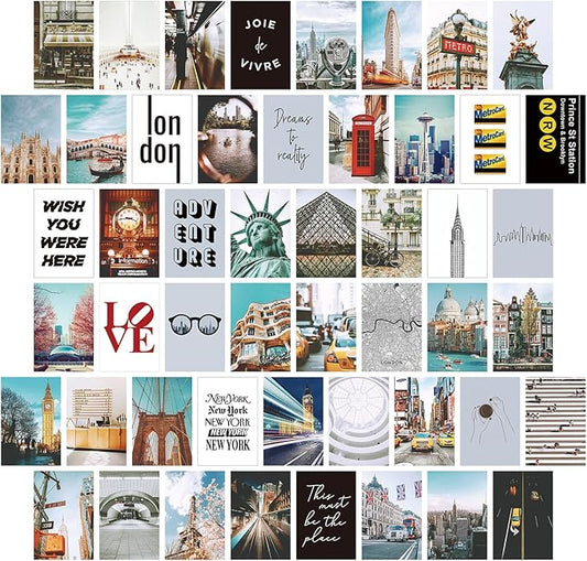 LA MAISON COZY 50PCS Boho Wall Collage Kit, Boho Room Posters Art Print, 4x6'' Vintage Wall Decor Gift for Teen Girls' Dorm Room