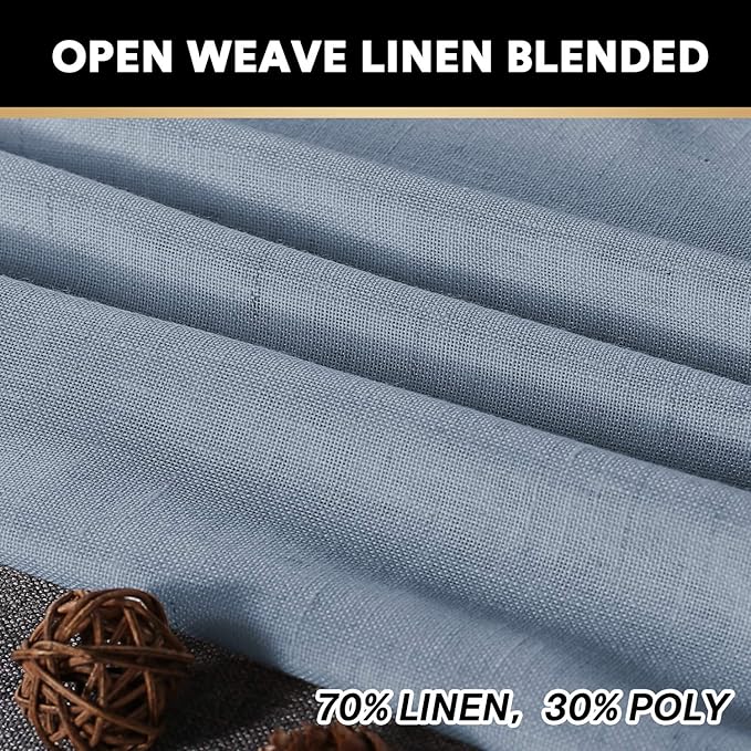 PrinceDeco Linen Curtains Rod Pocket Thick Linen Burlap Curtains for Bedroom/Children's Room Light Filtering Window Drapes Burlap Look Farmhouse Country Decor, W52 x L63, 2 Panels，Stone Blue