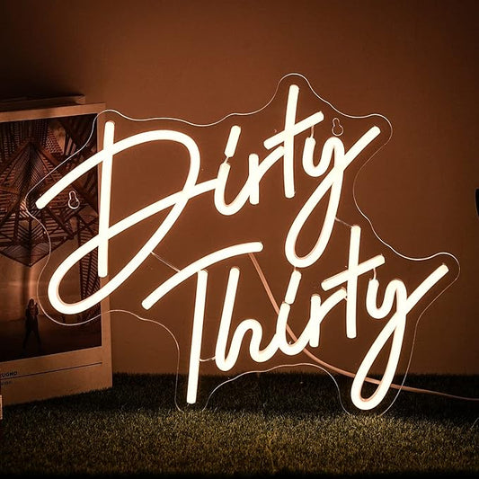 Dirty Thirty Neon Sign 30th Birthday Party Neon Signs Dimmable Warm Letter LED Neon Lights USB Powered with Switch for Wall Decor Bar Club Hotel Restaurant Party
